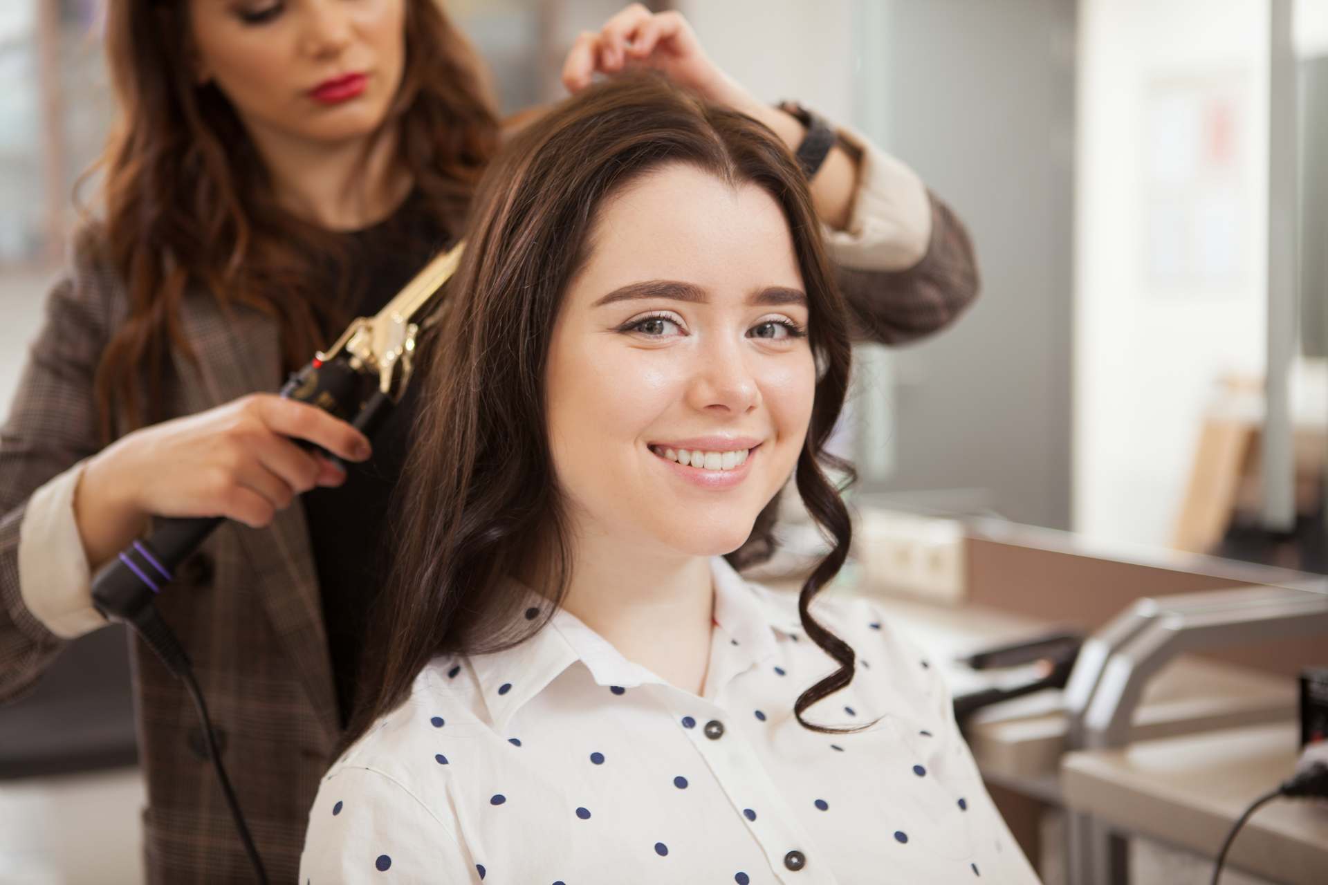 Shampoo and hair curling style - Doll House Hair Salon